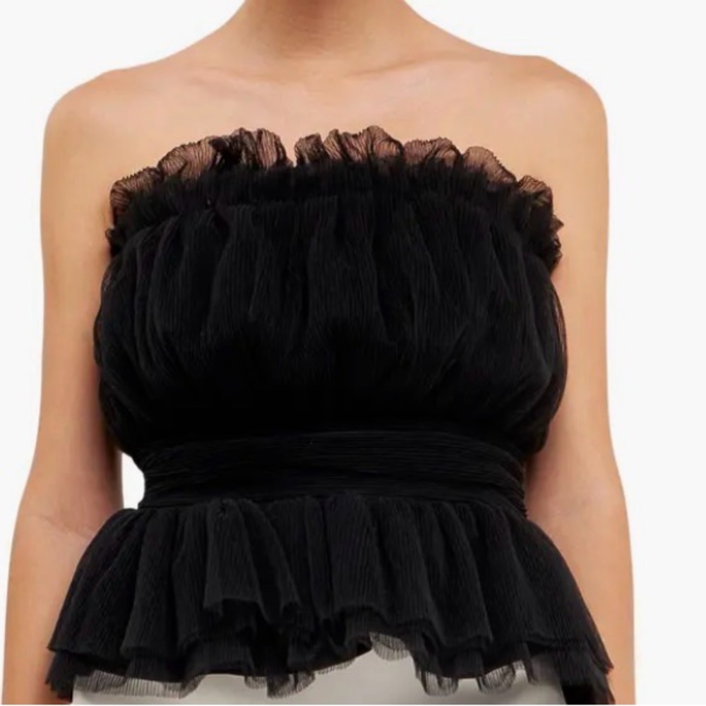 Lovers + Friends Black Strapless Ruffled Peplum Top